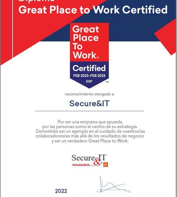 Secure&IT obtiene la certificación Great Place to Work